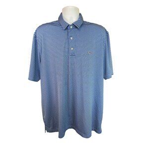 Greg Norman Blue Striped Golf Polo Shirt Mens L Performance Fit Y2K Preppy Golf